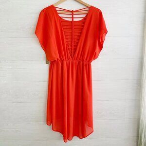NWT Alya Francesca’s - Red chiffon HI-LO open back dress, M